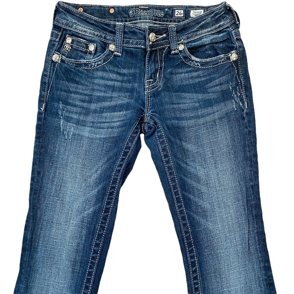 MISS ME  | STAR STUDDED PEACE SIGN BOOT CUT JEANS  SZ 26 - Picture 5 of 13